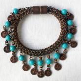 VKB-03 El Yap&inodot;m&inodot; Viking &Ouml;rg&uuml;s&uuml; Turkuaz Ta&scedil;l&inodot; ve Paral&inodot; Bileklik